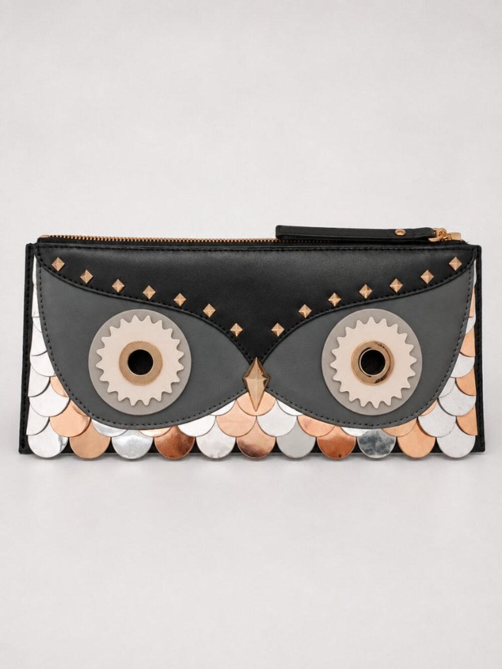 Kate Spade New York Wise Owl Leather Clutch Black Gold - Picture 1 of 6